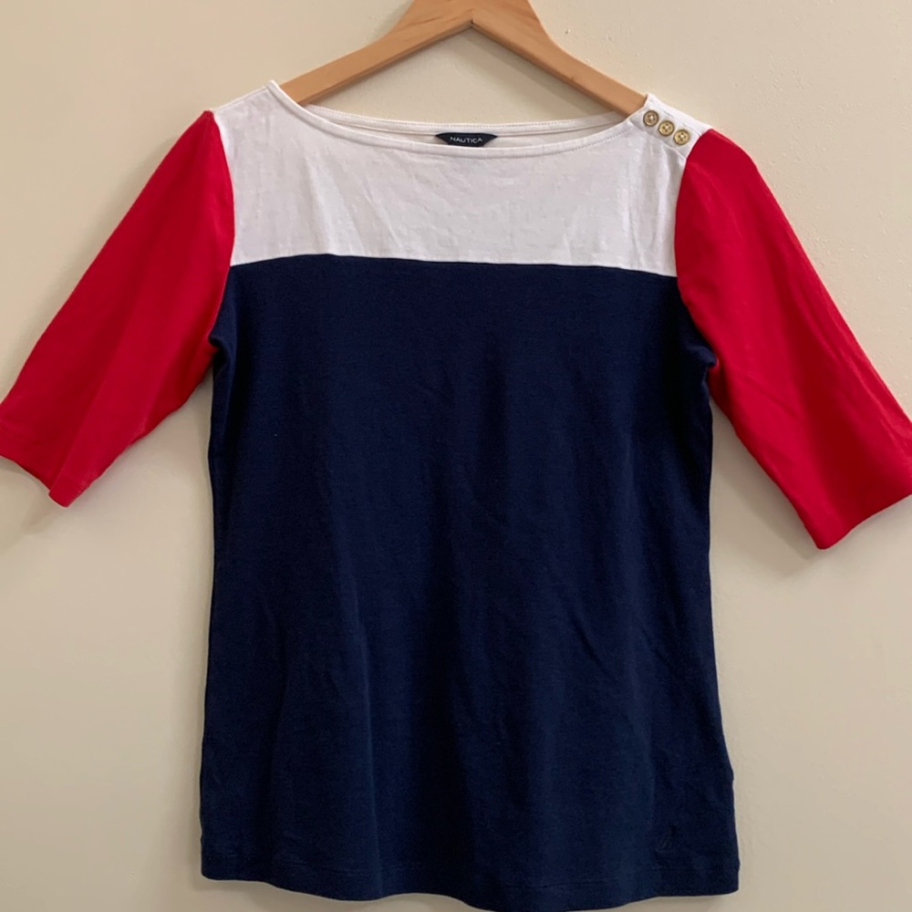 Nautica Red, White and Blue Cotton Tee